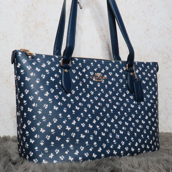 Coach Gallery Bag with Floral Print (Deep Blue/Multi-color) - Picture 2 of 6